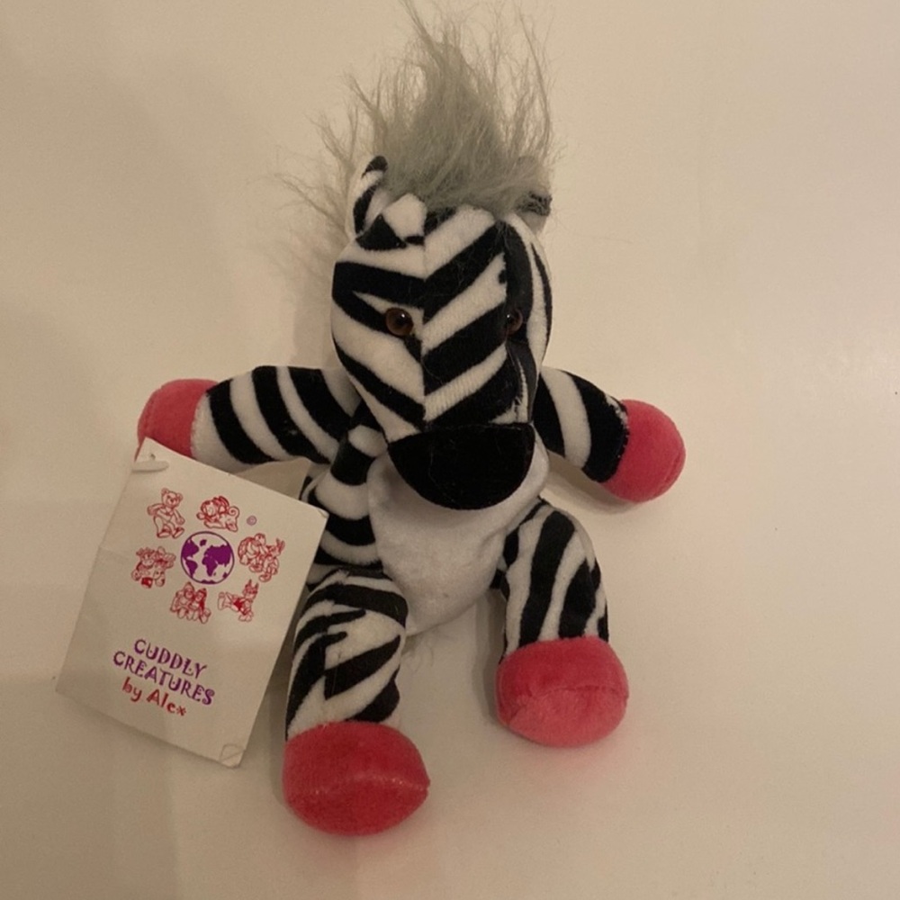 Cuddly Creatures by Alex VTG New 90s Y2K Beanie Zebra Black White Pink Grey OS